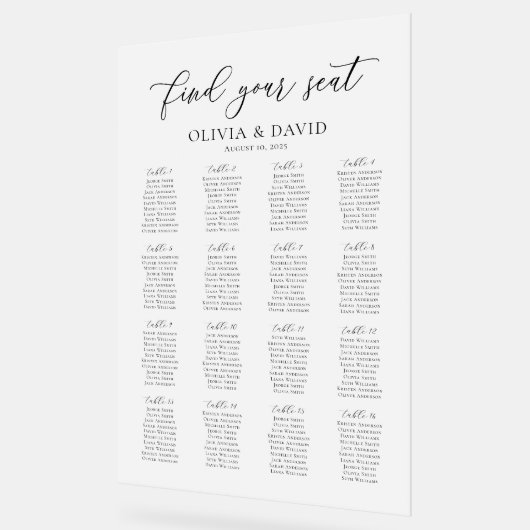 Élégant Script 16 table Seating Chart Symbole acry (Angle)