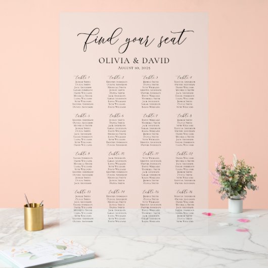 Élégant Script 16 table Seating Chart Symbole acry (Mariage)