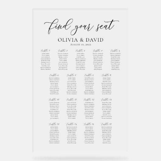 Élégant Script 17 table Seating Chart Symbole acry (Recto)