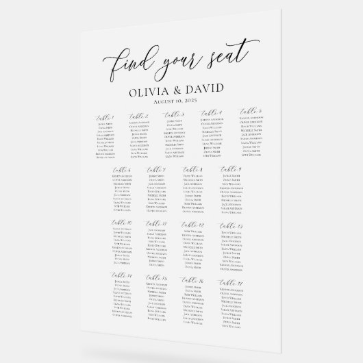 Élégant Script 17 table Seating Chart Symbole acry (Angle)
