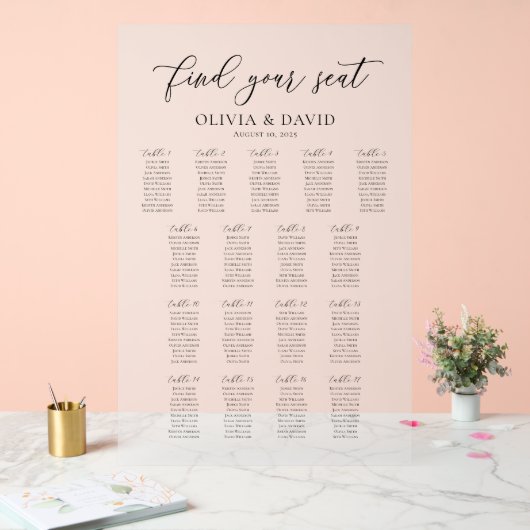 Élégant Script 17 table Seating Chart Symbole acry (Mariage)