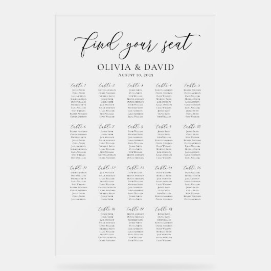 Élégant Script 18 table Seating Chart Symbole acry (Recto)