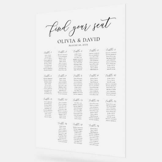 Élégant Script 18 table Seating Chart Symbole acry (Angle)
