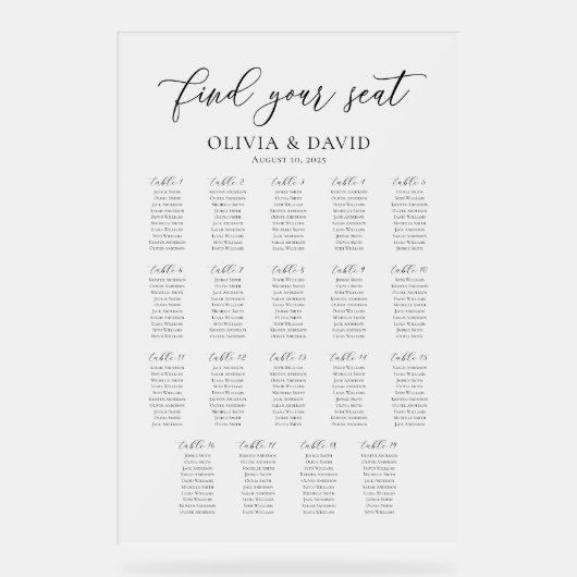 Élégant Script 19 table Seating Chart Symbole acry (Recto)