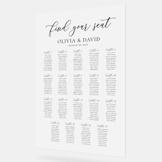 Élégant Script 19 table Seating Chart Symbole acry (Angle)