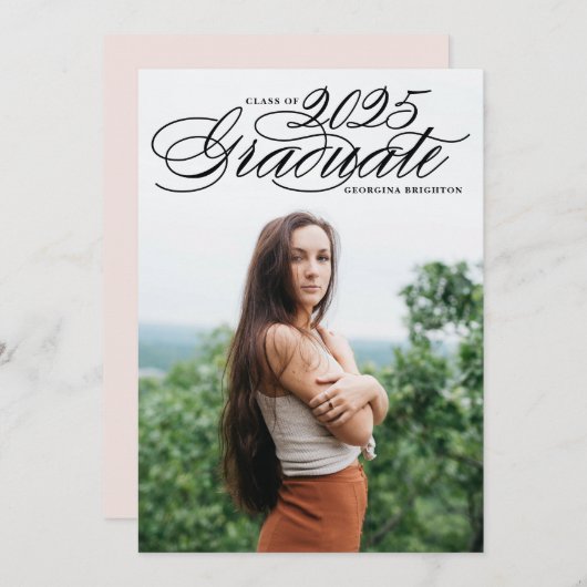 Élégant Script 2018 Photo Graduation Invitation II (Devant / Derrière)