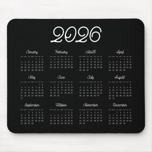 Elegant  script 2025 Zwarte kalender Muismat (Voorkant)