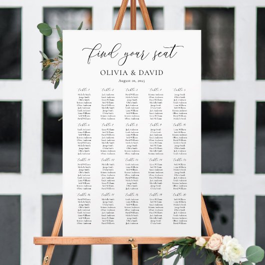 Élégant Script 20 table Tableau de siège graphique