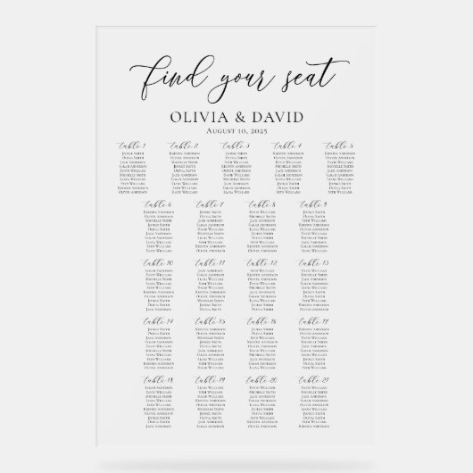Élégant Script 21 table Seating Chart Symbole acry (Recto)