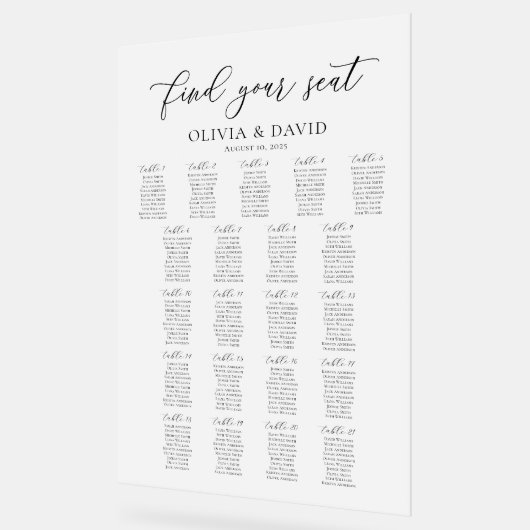 Élégant Script 21 table Seating Chart Symbole acry (Angle)