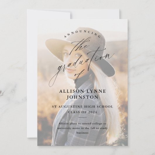 Elegant Script 2 Foto Afstuderen Aankondiging (Voorkant)