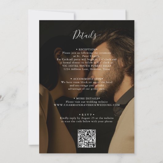 Elegant Script 2 Foto Alles in één bruiloft Kaart (Achterkant)