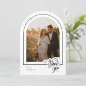 Élégant Script 2 Mariage photo Carte de remercieme (Debout devant)