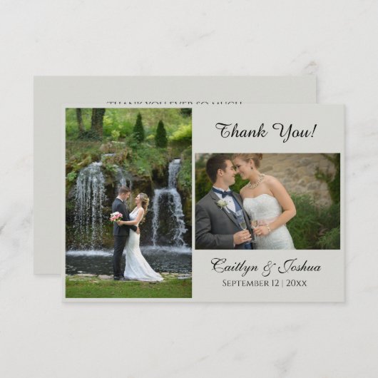 Élégant Script 2 Mariage photo Carte de remercieme (Devant / Derrière)