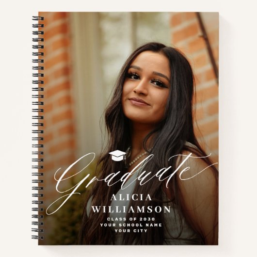 Élégant script 2 photo graduation fête livre d'or (Devant)