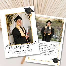 Elegant Script 2 Photo Graduation Thank you Card Bedankkaart