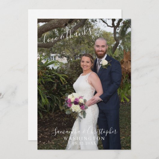 Élégant Script 2 Photo Love et Merci Mariage (Devant / Derrière)