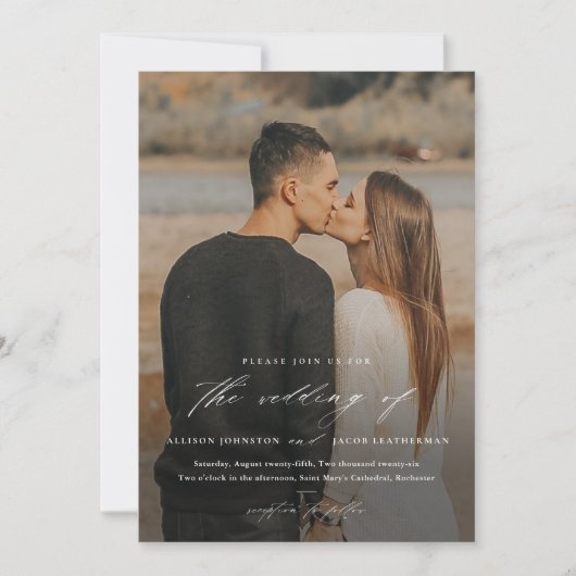 Elegant Script 2 Photo Overlay Wedding Kaart (Voorkant)