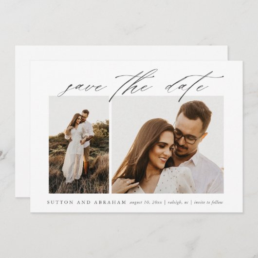 Elegant Script 2 Photo Wedding Save The Date (Voorkant / Achterkant)