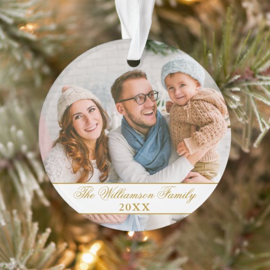Elegant Script 2 Sided Photo Kerstmis Gold Ornament (Boom)