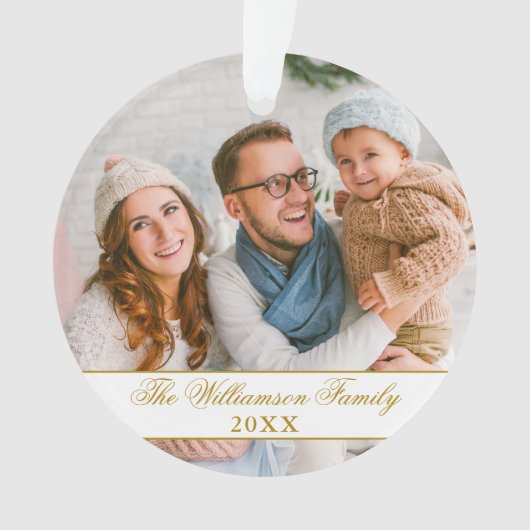 Elegant Script 2 Sided Photo Kerstmis Gold Ornament (voorkant)