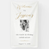 Elegant Script 30th Birthday Party Photo Welcome Spandoek (Verticaal)