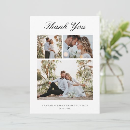 Elegant Script 3 Foto bruiloft Hartelijk dank Bedankkaart (Staand voorkant)