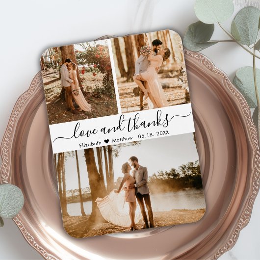 Elegant Script 3 Foto Collage Weddenschap Bedankt Magneet