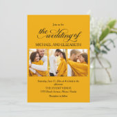 Elegant Script 3 foto geel bruiloft Kaart (Staand voorkant)