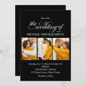 Elegant Script 3 foto zwart wit bruiloft Kaart (Voorkant / Achterkant)