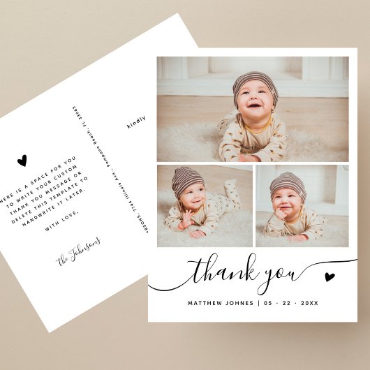 Elegant Script 3 Fotocollage Dank u Baby Briefkaart