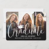 Elegant Script & 3 Fotocollage Graduation Party Kaart (Voorkant)