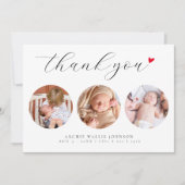Elegant Script 3 Fotocollage Nieuwe Baby Bedankkaart (Voorkant)