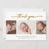 Elegant Script 3 Photo Collage Baby Bedankkaart (Voorkant)