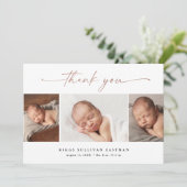 Elegant Script 3 Photo Collage Baby Bedankkaart (Staand voorkant)