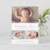 Élégant Script 3 Photo Collage Faire-part de naiss (Debout devant)