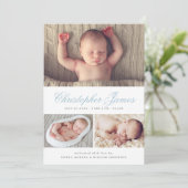 Élégant Script 3 Photo Collage Faire-part de naiss (Debout devant)