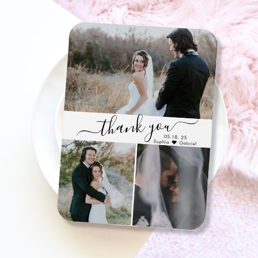 Elegant Script 3 Photo Collage Weddenschap Harteli Magneet
