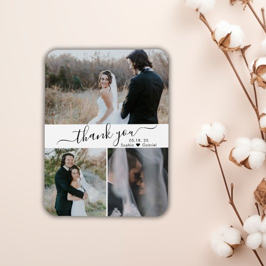 Elegant Script 3 Photo Collage Weddenschap Harteli Magneet