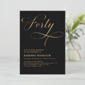 Elegant script 40 zwart goud 40e verjaardag kaart (Staand voorkant)
