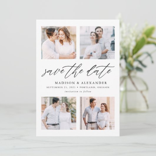 Elegant Script 4 Fotocollage Save The Date (Staand voorkant)