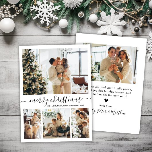 Elegant script 4 Photo Collage Kerstmis Feestdagenkaart
