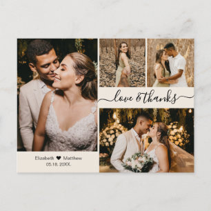 Elegant script 4 Photo Collage Weddenschap Bedankt Briefkaart