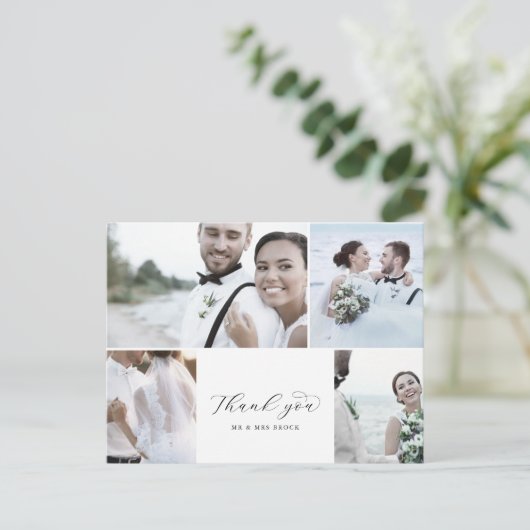 Elegant script 4 Photo Collage Weddenschap Harteli Briefkaart (Staand voorkant)