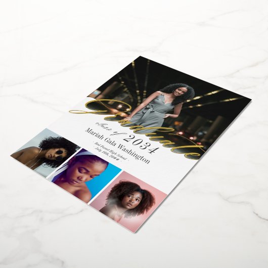 Élégant Script 4 Photo Graduation Faire-part (Rotation)