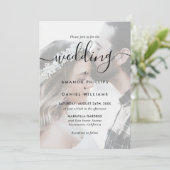 Elegant Script 4 Photo Wedding Kaart (Staand voorkant)