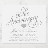 Elegant Script 60th Diamond Wedding Anniversary Sparkling Wijnetiket (Enkel label)