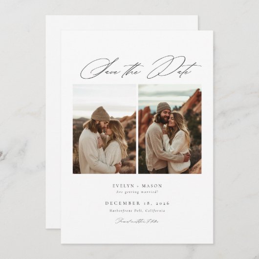 Elegant Script 6 Fotobruiloft QR-code Save The Date (Voorkant / Achterkant)