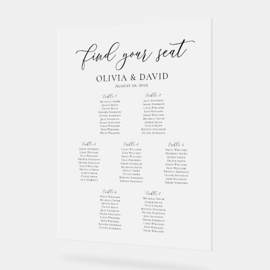 Élégant Script 7 table Seating Chart Symbole acryl (Angle)