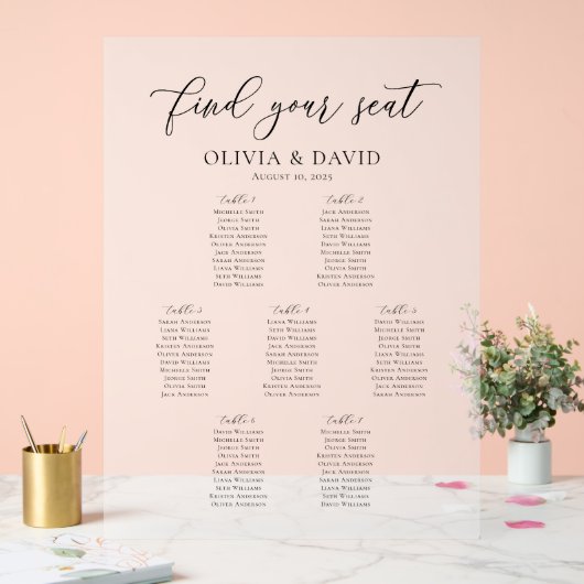 Élégant Script 7 table Seating Chart Symbole acryl (Mariage)